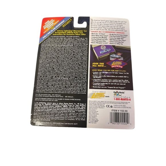 Johnny Lightning Monopoly Die-Cast Collectible Plus Exclusive Bonus Game Token - - Picture 2 of 2